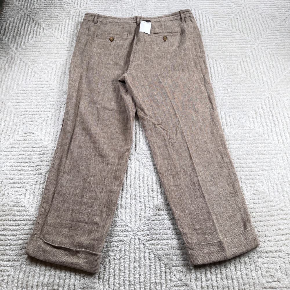 J Jill Herringbone Pants Womens 10 Brown Linen Cotton Straight Academia Coastal - Picture 2 of 12